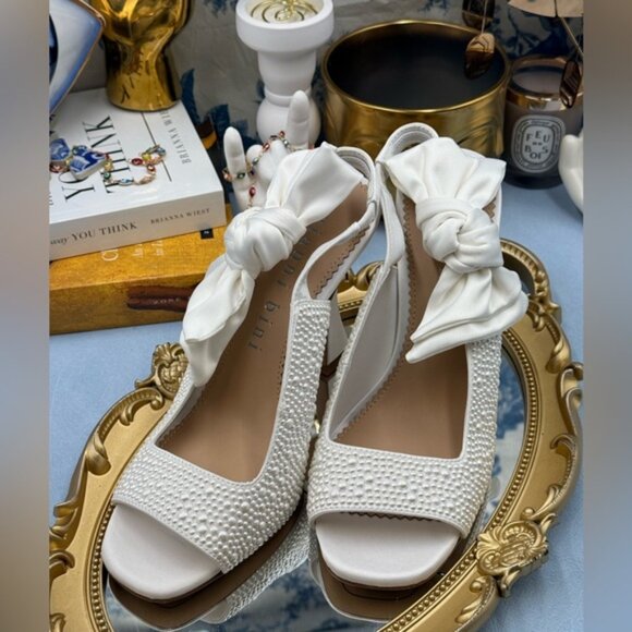 🆕 GIANNI BINI 🧿 NWOB Coray Pearl Embellished Satin Bow Slingback, Sz 7M - Picture 10 of 16